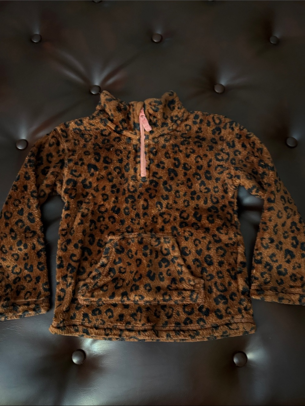 jumping beans Brown & Black Leopard Fuzzy Half-Zip Pullover